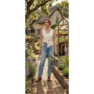 Reworked Grandma Chic Cottagecore Floral Apron Side Tie Blouse